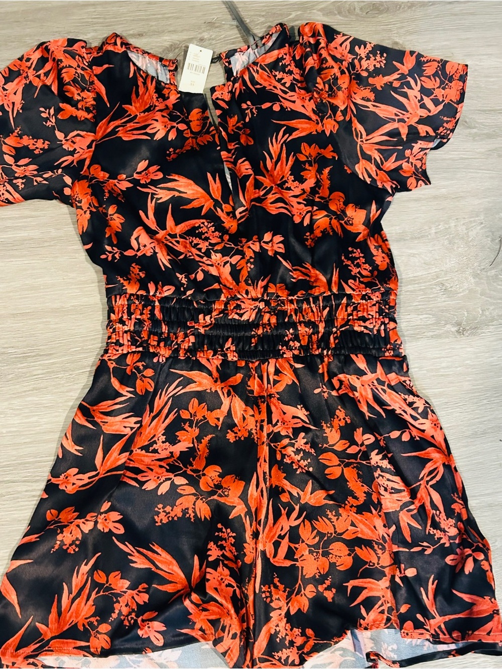 NWT ANTHROPOLOGY Black Romper with Red/Burnt Orange Floral Print